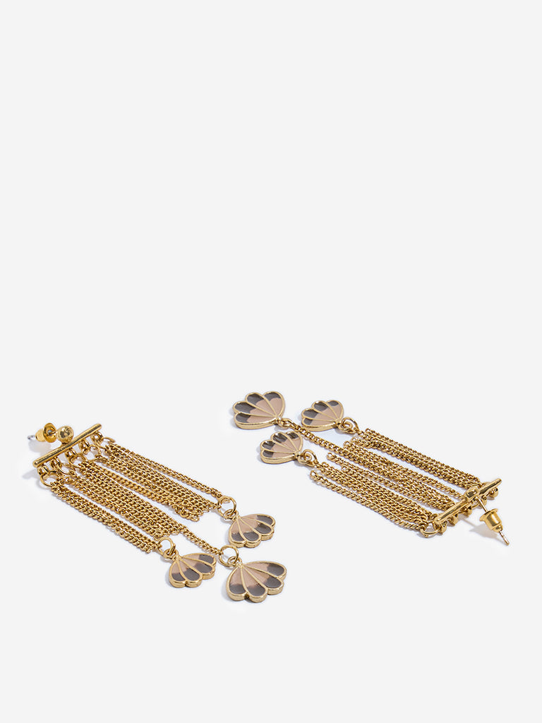 Westside Accessories Gold & Brown Long Tassel Enamel Dangler Earrings