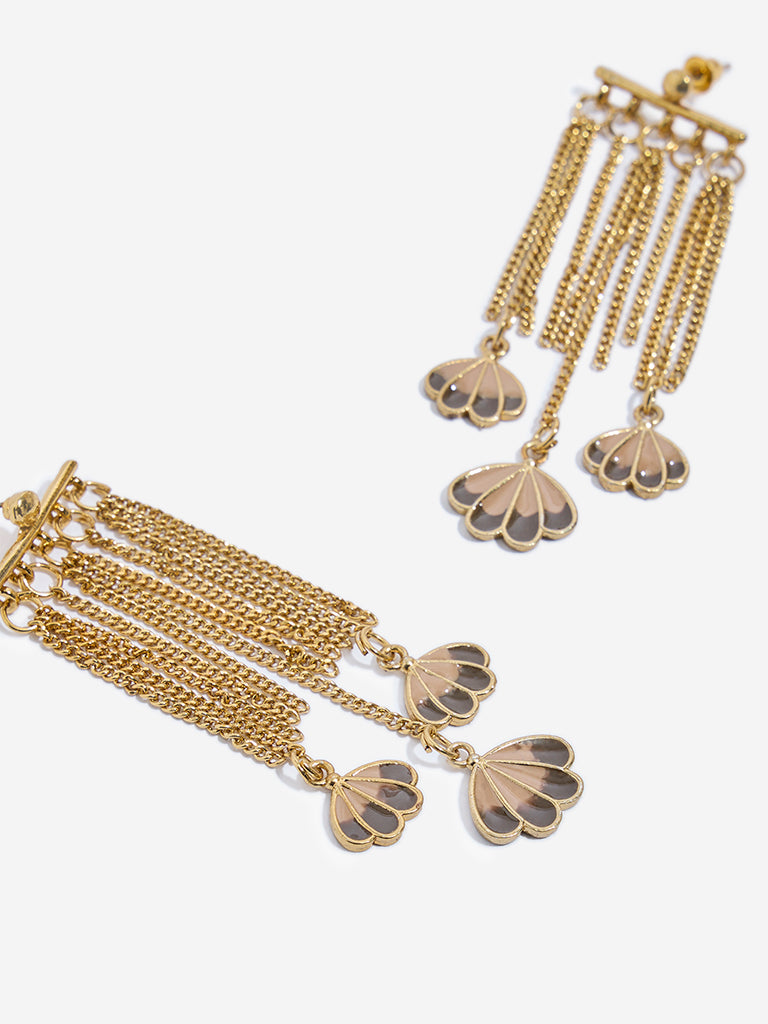 Westside Accessories Gold & Brown Long Tassel Enamel Dangler Earrings