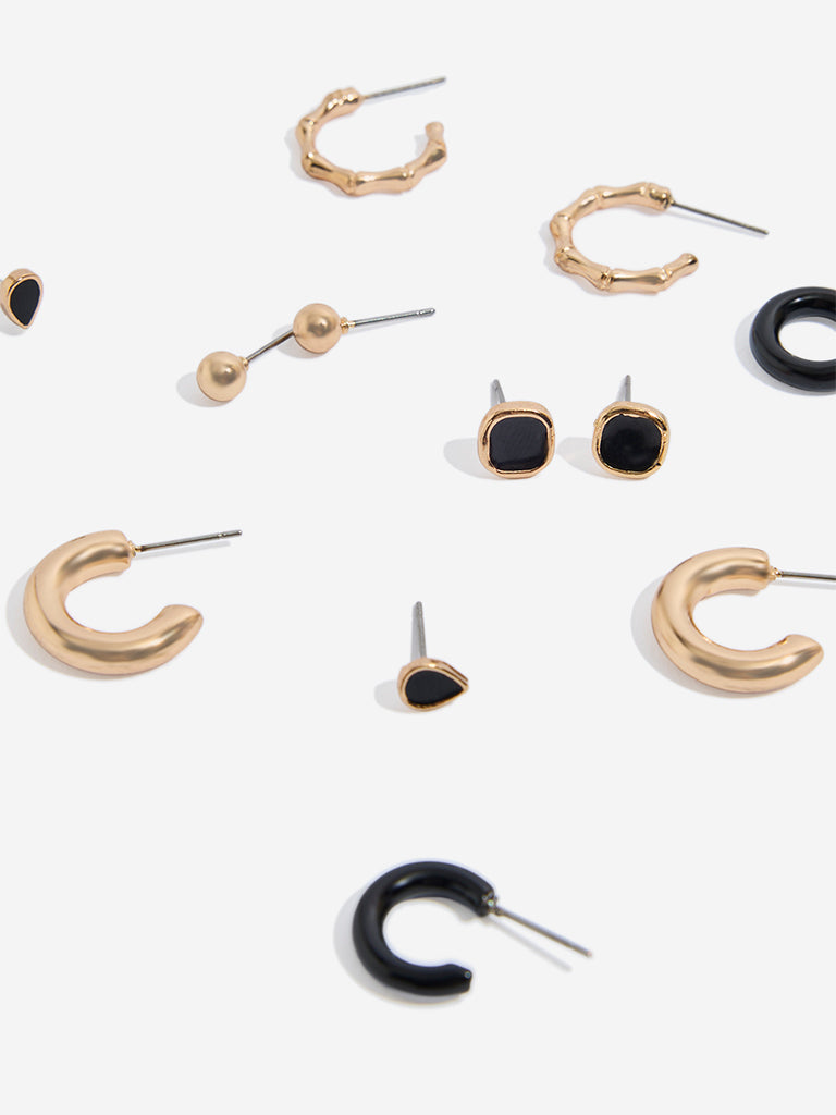 Westside Accessories Gold and Black Assorted Earring Set - Pack of 6