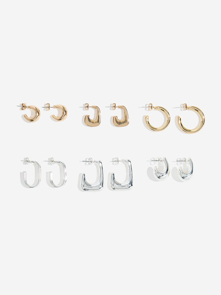 Westside Accessories Gold & Silver Multi Hoop Earrings Set - Pack of 6