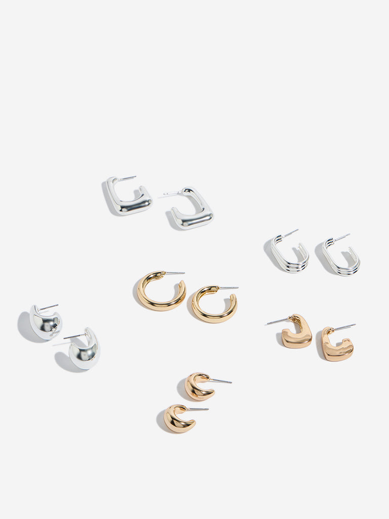 Westside Accessories Gold & Silver Multi Hoop Earrings Set - Pack of 6