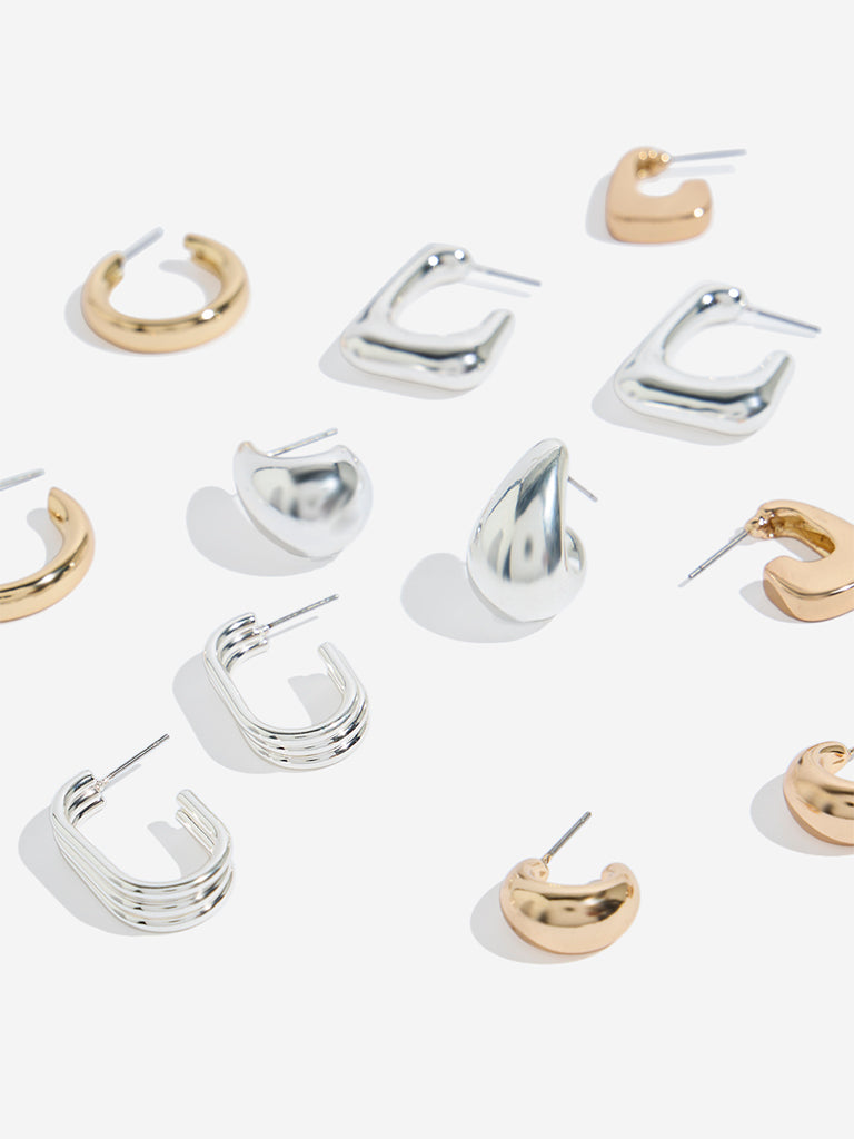 Westside Accessories Gold & Silver Multi Hoop Earrings Set - Pack of 6