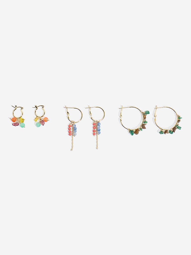 Westside Accessories Multicolour Beaded Hoop Earrings Set - Pack of 3