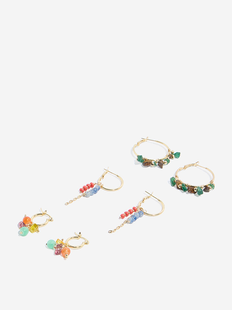 Westside Accessories Multicolour Beaded Hoop Earrings Set - Pack of 3