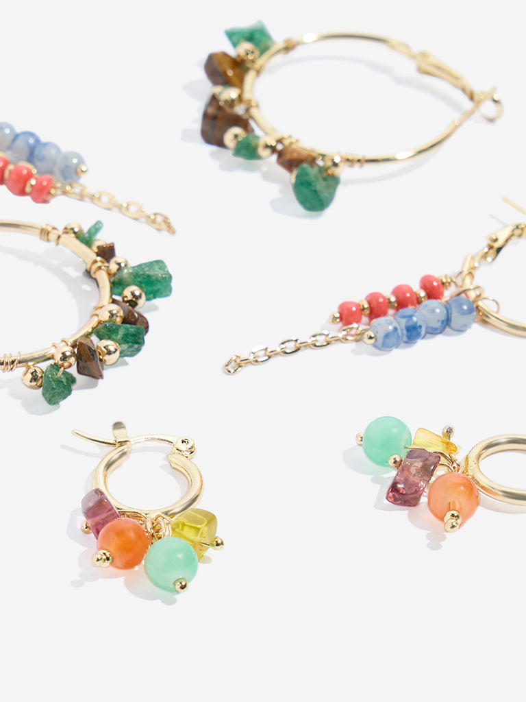 Westside Accessories Multicolour Beaded Hoop Earrings Set - Pack of 3