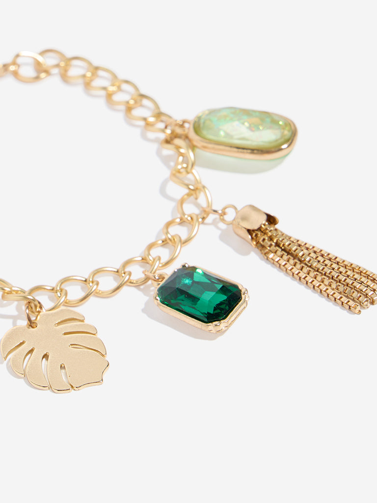 Westside Accessories Gold Green Charms-Detailed Bracelet