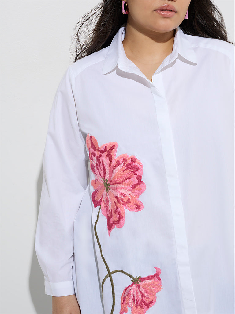 Gia White Floral Embroidered Cotton Shirt