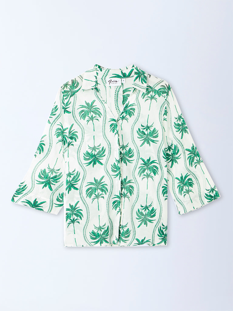 Gia White Botanical Printed Shirt