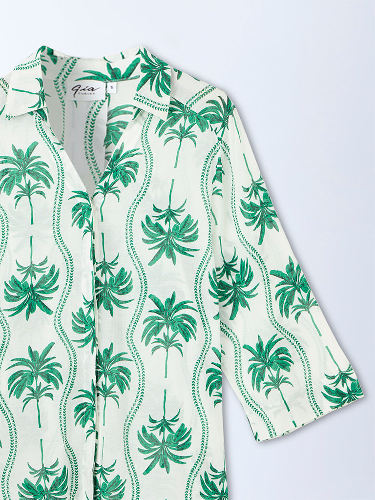 Gia White Botanical Printed Shirt