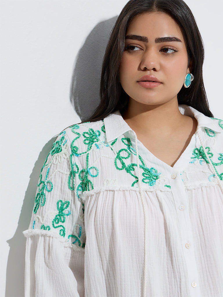 Westside Gia Women's White Botanical Embroidered Blouse for Casual Wear Zoom View