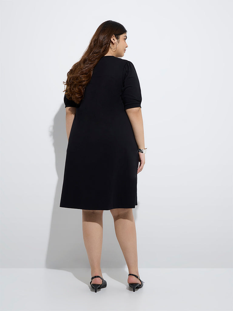Westside Gia Women's Black Embellished Cotton A-Line Dress for Casual Wear Back View