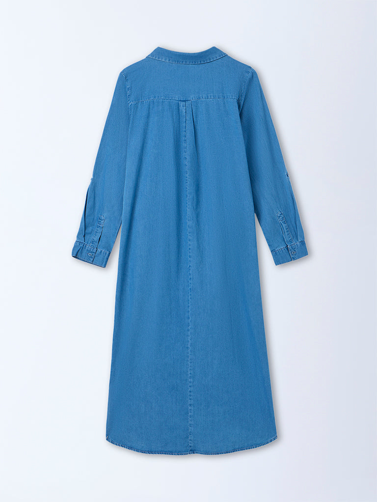 Gia Light Blue Solid Denim Shirt Dress