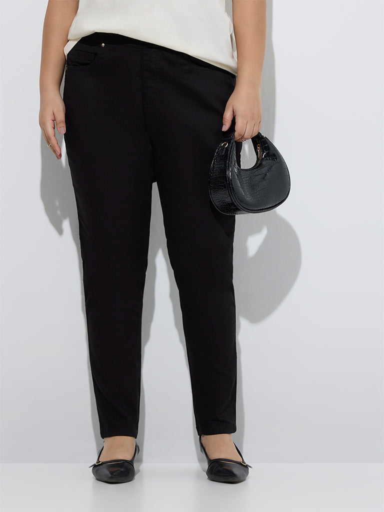 Westside Gia Women's Black High-Rise Cotton-Blend Jeggings for Casual Wear Front View