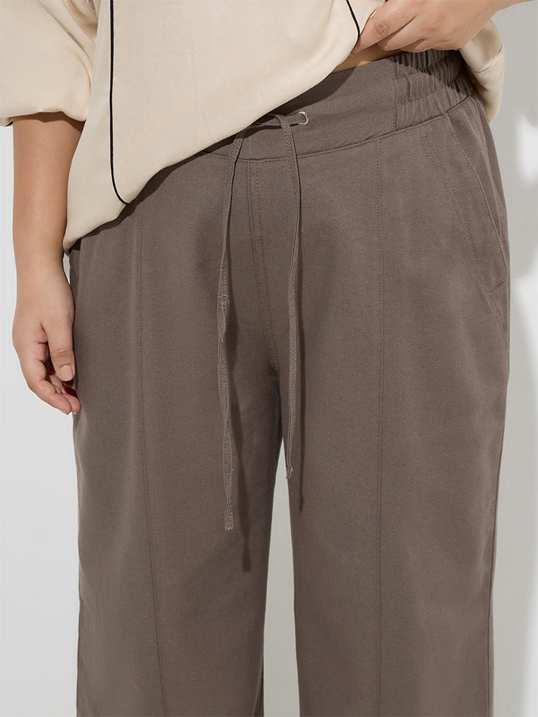 Gia Taupe Solid High-Rise Cotton Pants