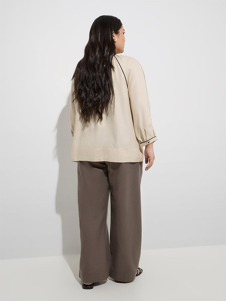 Gia Taupe Solid High-Rise Cotton Pants