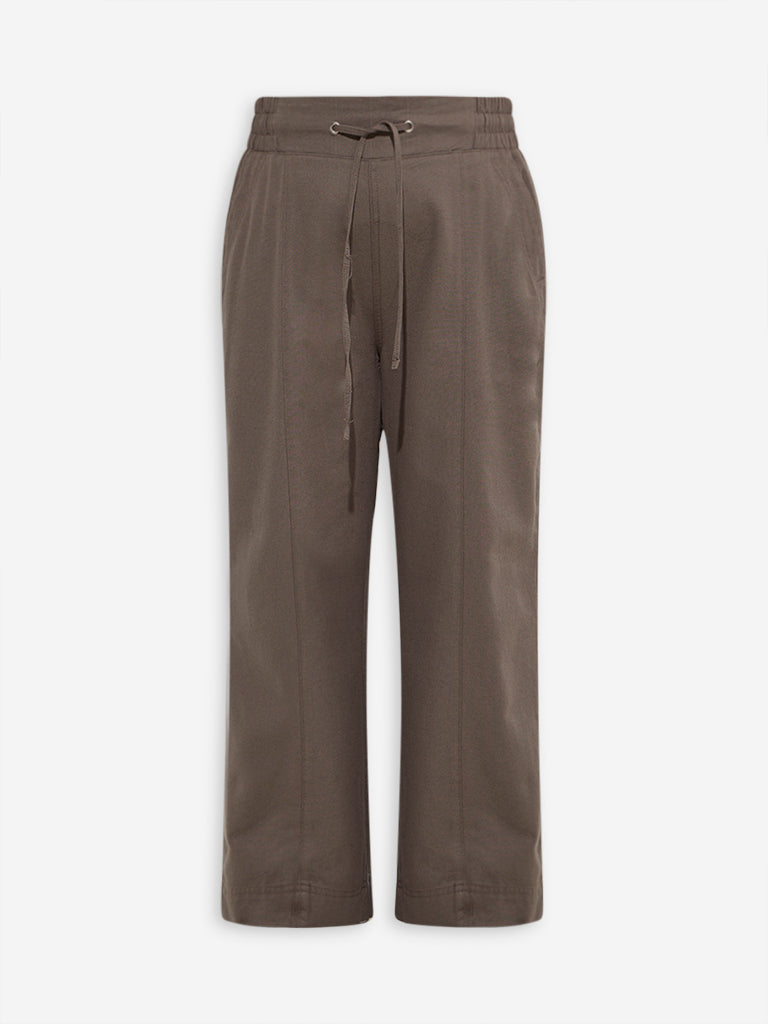 Gia Taupe Solid High-Rise Cotton Pants