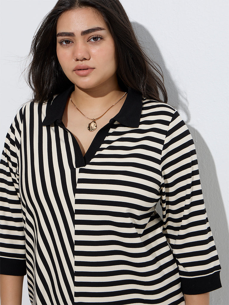 Westside Gia Women's Black Stripe Printed T-Shirt for Casual Wear Zoom View