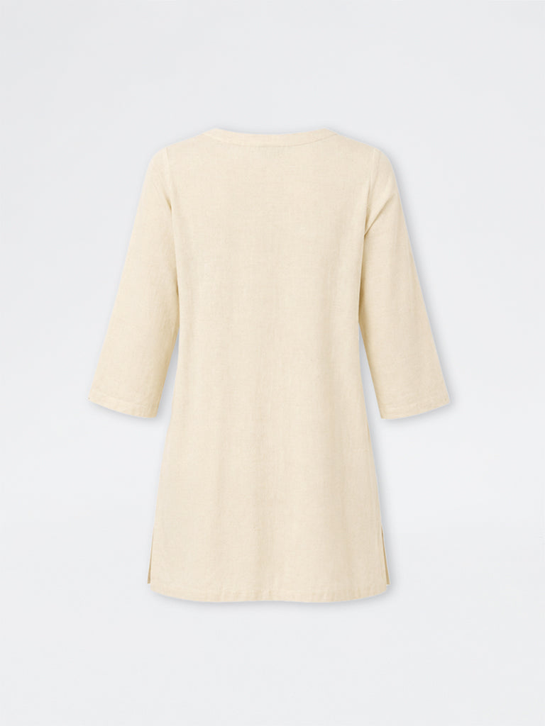 Utsa Cream Floral Embroidered Cotton-Blend Straight Tunic