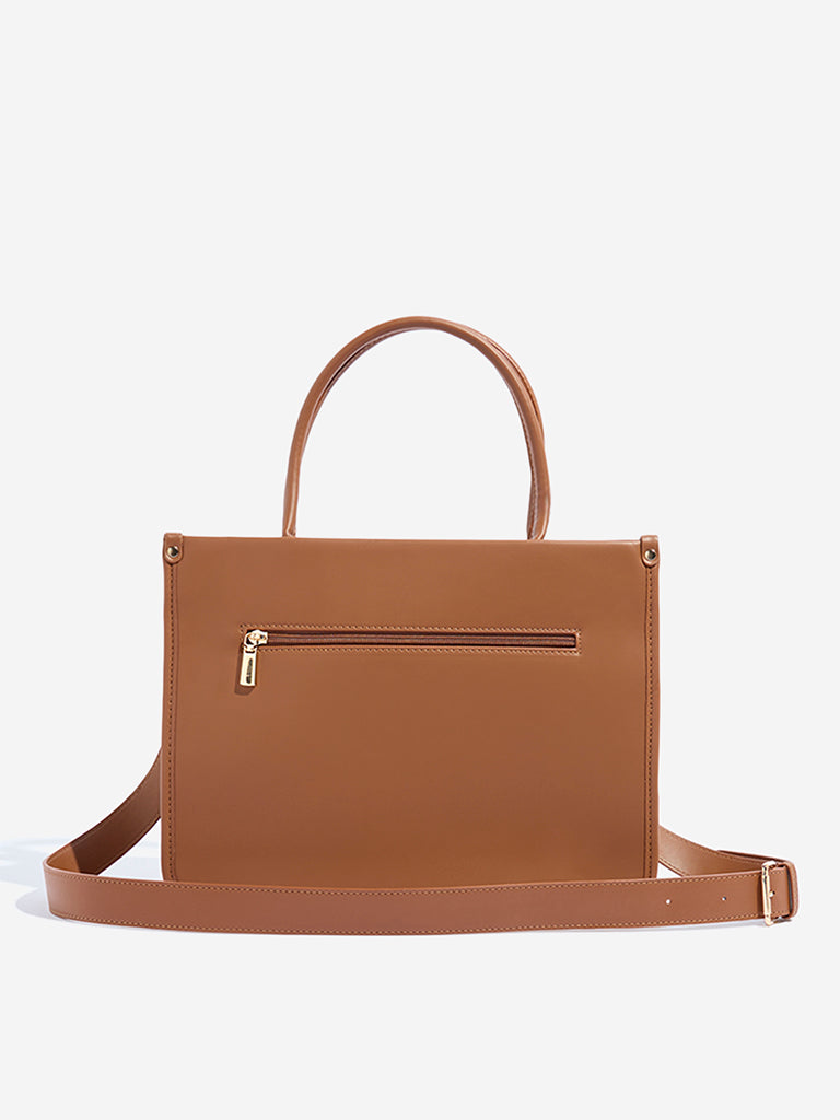 Buy Westside Tan Colour-Blocked Tote Bag from Westside