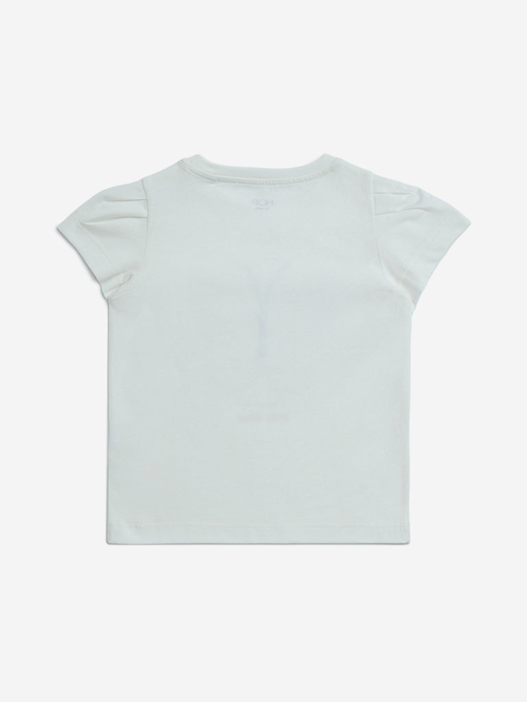 Westside HOP Girls' Kids White Butterfly Sequin Detailed Cotton Top for Casual Wear Back View