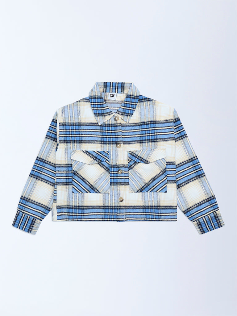 Girls Blue Check Design Shacket