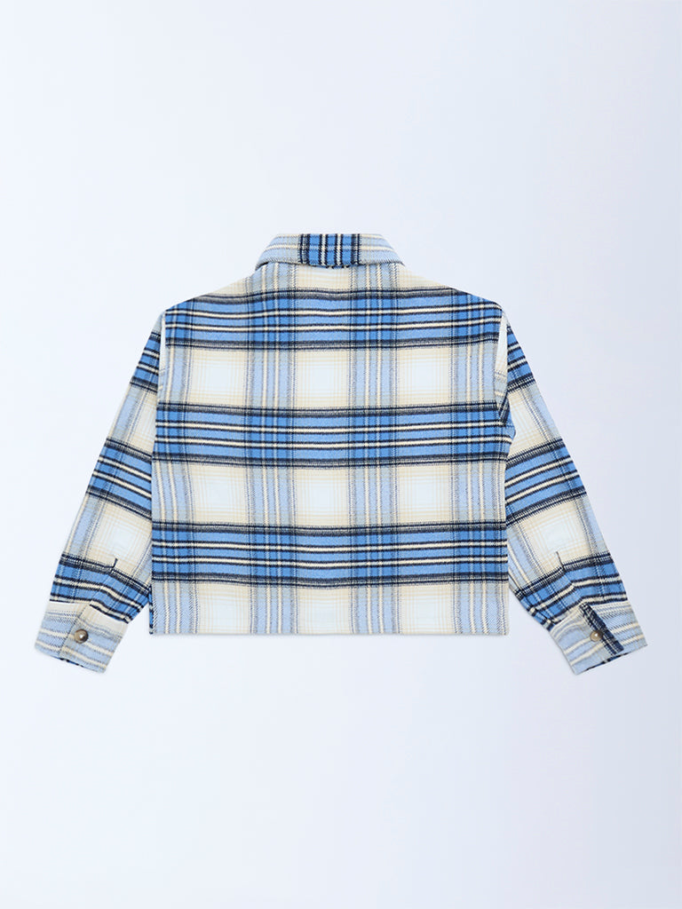 Girls Blue Check Design Shacket