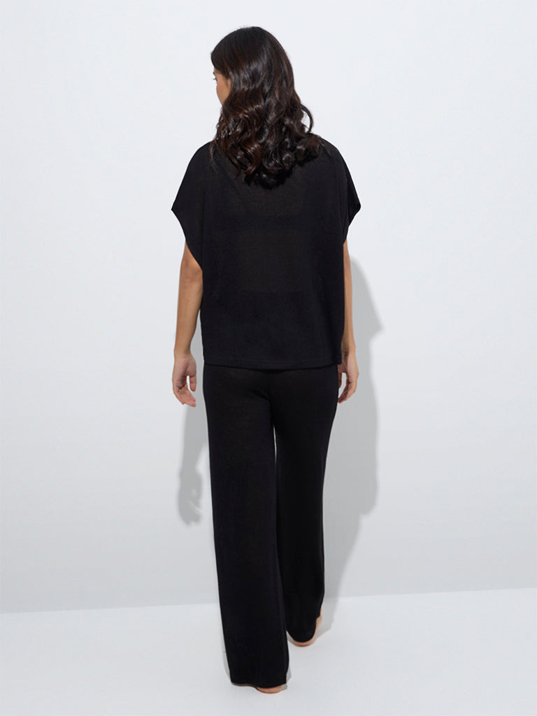 Wunderlove Black Solid High-Rise Lounge Pants