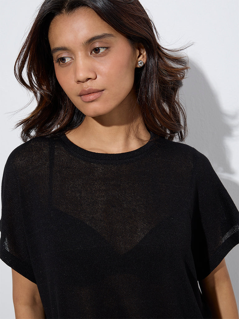 westisde Wunderlove Women's Black Solid Lounge Top for Casual Wear Zoom View