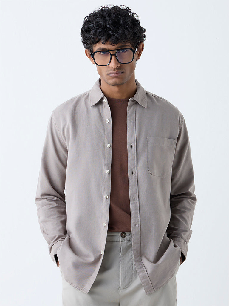 WES Casuals Taupe Solid Relaxed-Fit Cotton-Blend Shirt