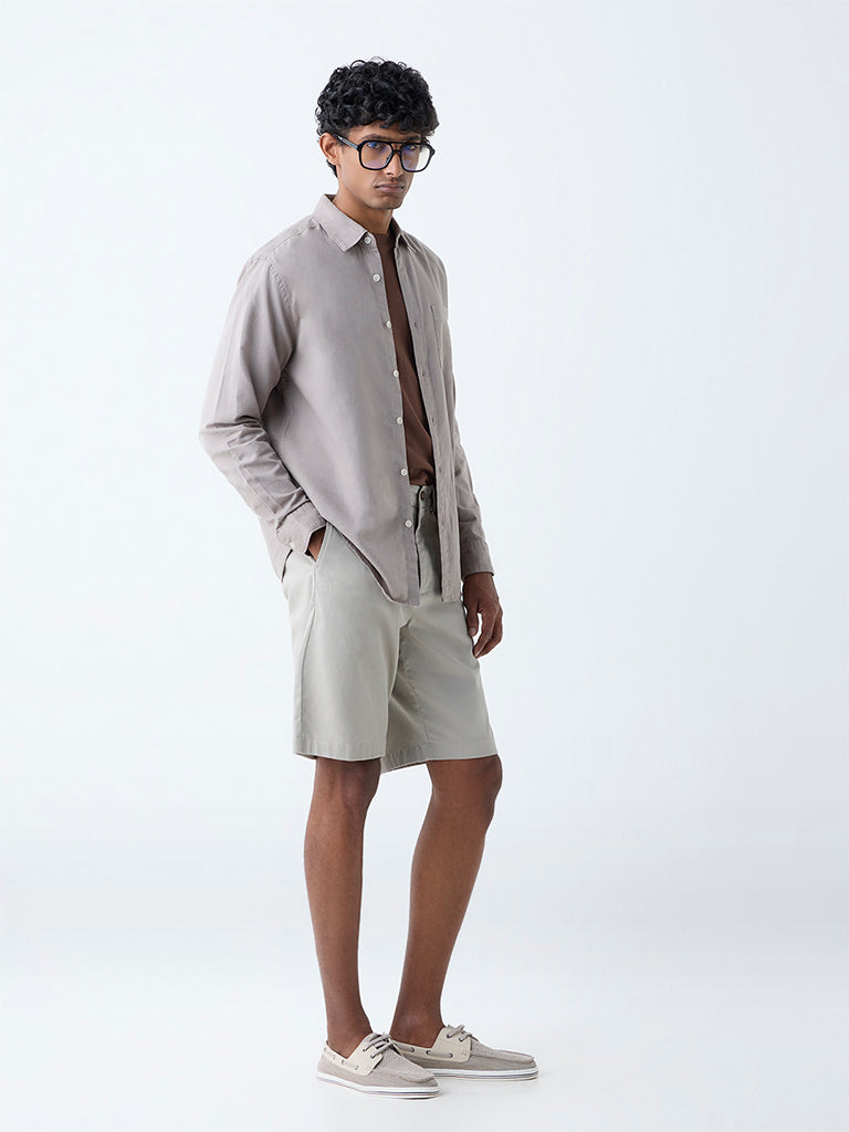 WES Casuals Taupe Solid Relaxed-Fit Cotton-Blend Shirt