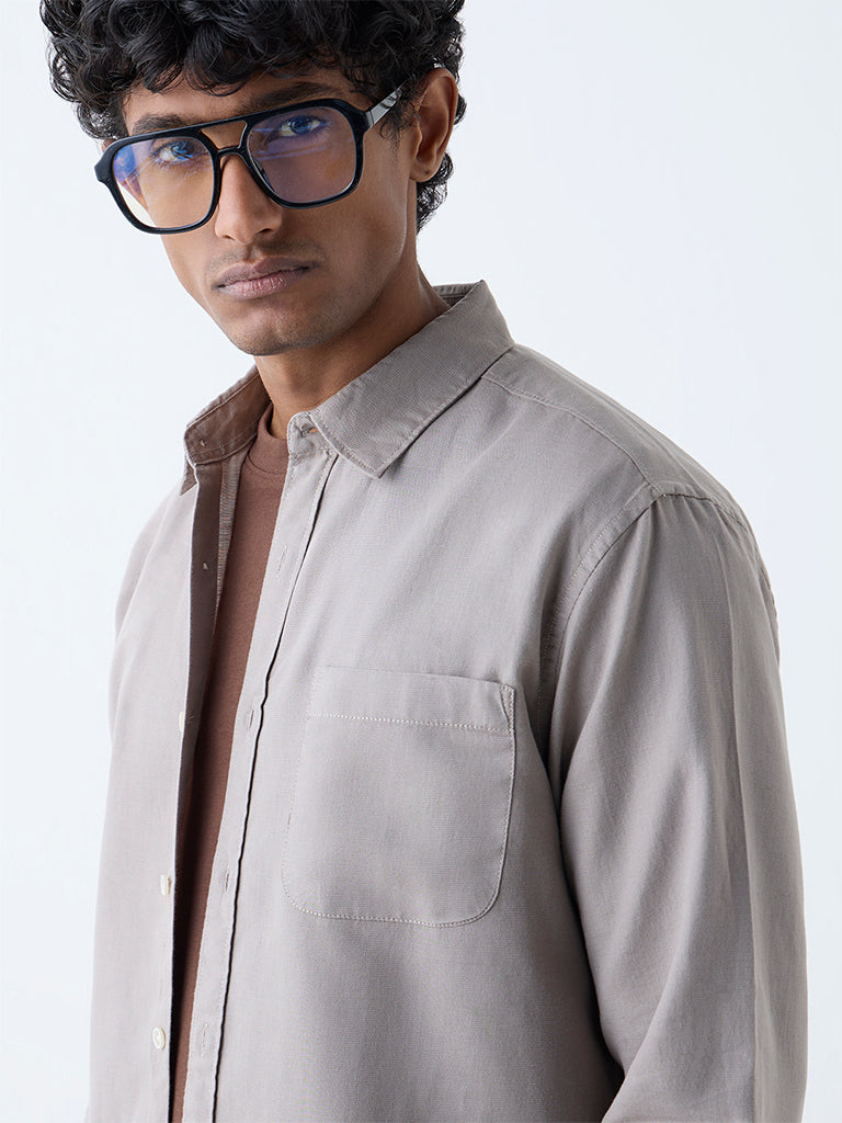 WES Casuals Taupe Solid Relaxed-Fit Cotton-Blend Shirt