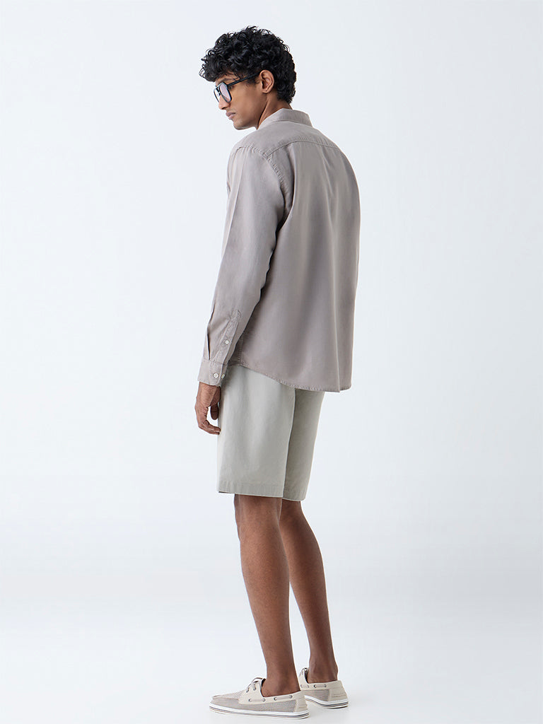 WES Casuals Taupe Solid Relaxed-Fit Cotton-Blend Shirt