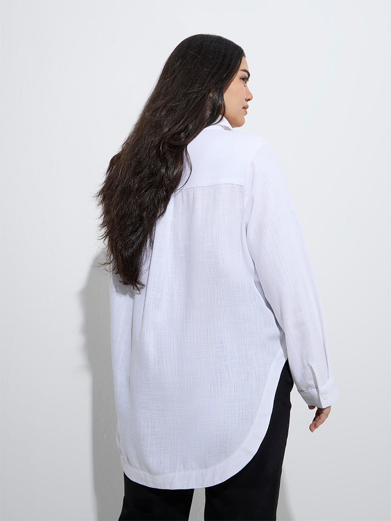 Westside Gia Women's White Crochet-Detailed High-Low Shirt for Casual Wear Back View