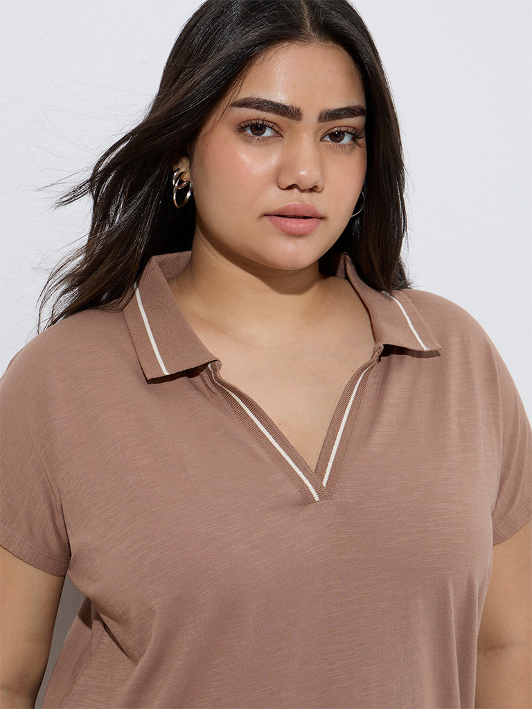 Westside Gia Women's Brown Cotton Polo T-Shirt for Casual Wear Zoom View