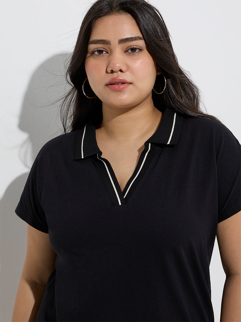 Westside Gia Women's Black Solid Cotton Polo T-Shirt for Casual Wear Zoom View