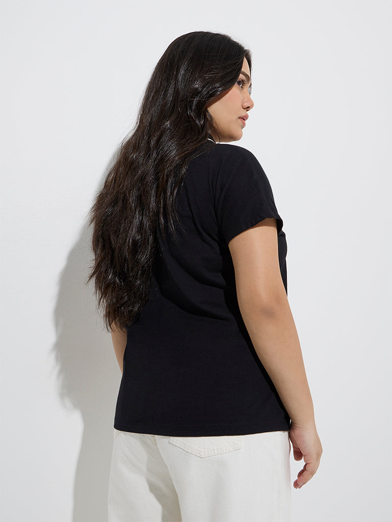 Westside Gia Women's Black Solid Cotton Polo T-Shirt for Casual Wear Back View