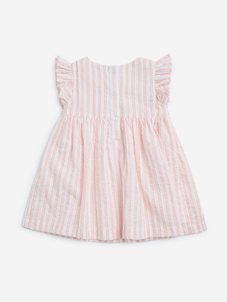 Westside HOP Baby Girls' Pink Striped A-Line Cotton Dress for Casual Wear Back View