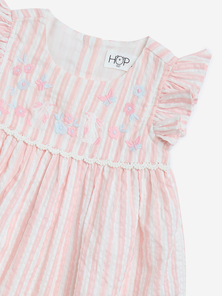 Westside HOP Baby Girls' Pink Striped A-Line Cotton Dress for Casual Wear Zoom View