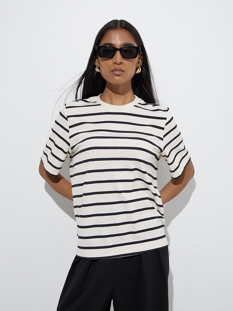 Wardrobe Ivory Striped T-Shirt