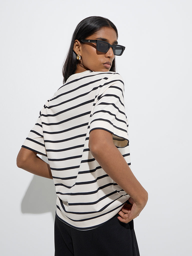 Wardrobe Ivory Striped T-Shirt