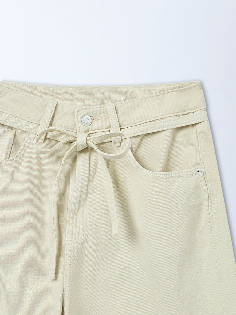 Nuon Cream Washed High-Rise Denim Shorts