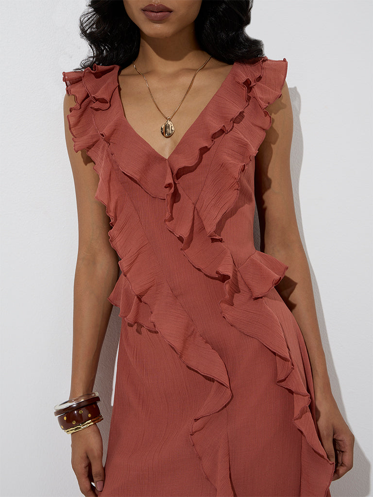 Westside LOV Women's Dusty Pink Ruffle Detailed A-Line Dress for Casual Wear Zoom View