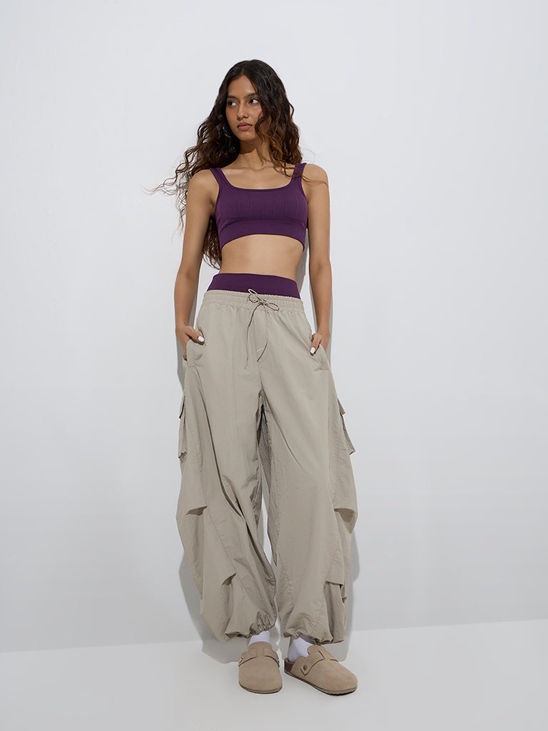 Westside Nuon Women's Beige Mid-Rise Harem Pants for Casual Wear Full Model View