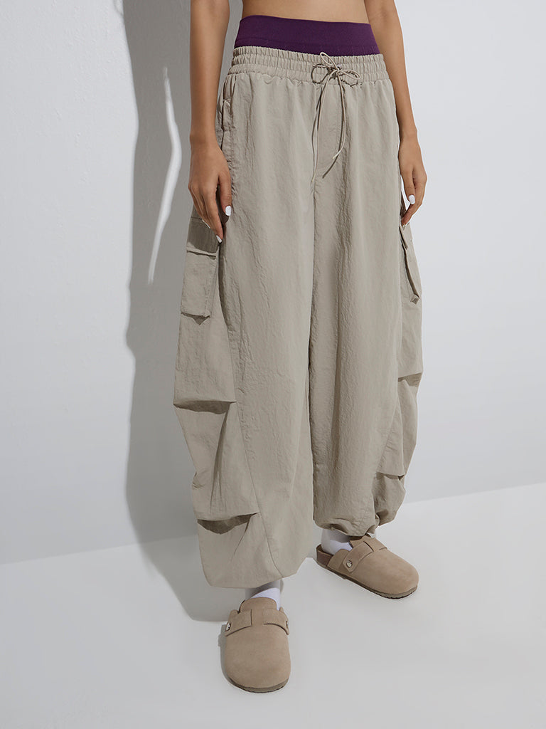 Westside Nuon Women's Beige Mid-Rise Harem Pants for Casual Wear Front View