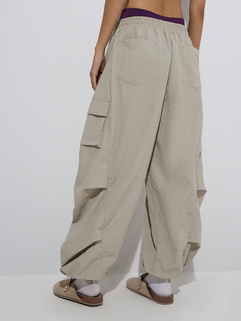 Westside Nuon Women's Beige Mid-Rise Harem Pants for Casual Wear Back View