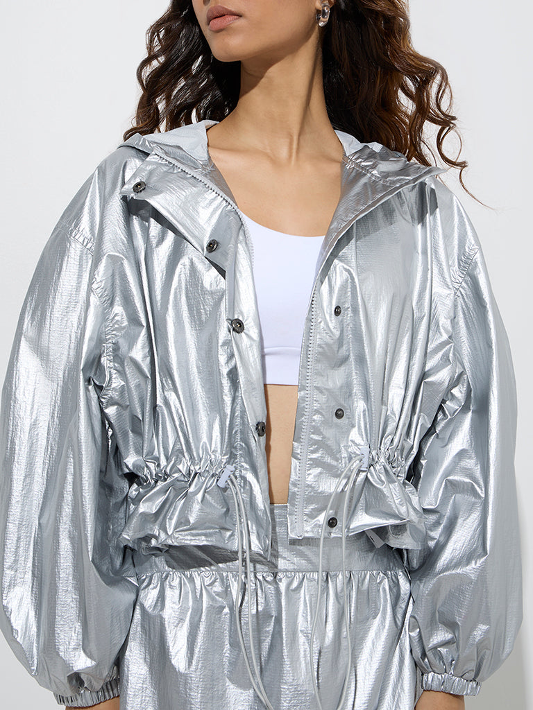 Westside Nuon Women's Silver Metallic Jacket for Casual Wear Zoom View