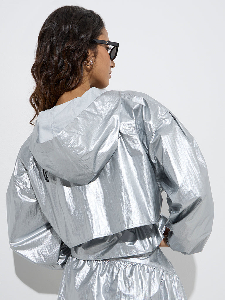 Westside Nuon Women's Silver Metallic Jacket for Casual Wear Back View
