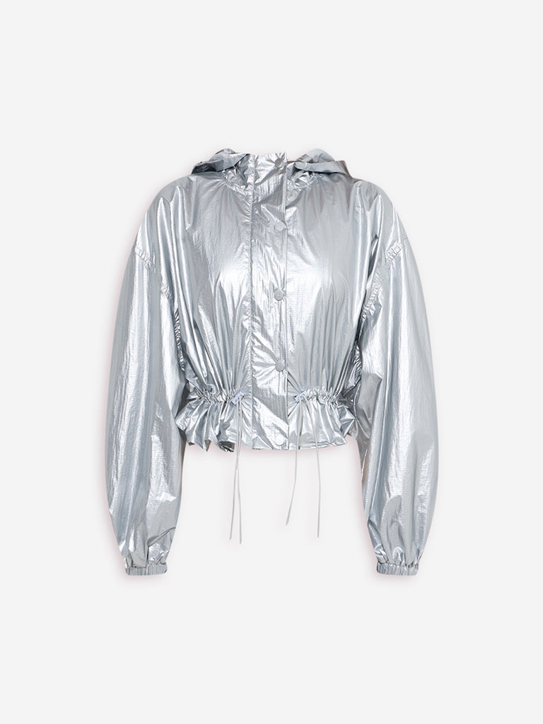Westside Nuon Women's Silver Metallic Jacket for Casual Wear Flatly View