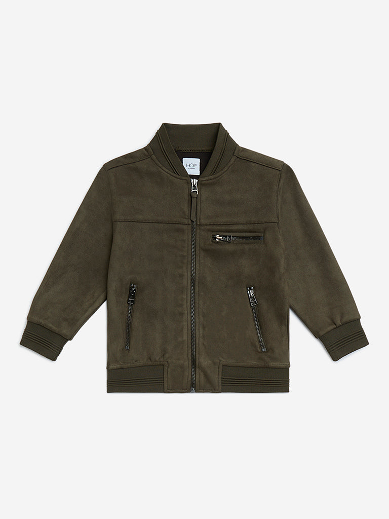 HOP Kids Boys Olive Suede Jacket