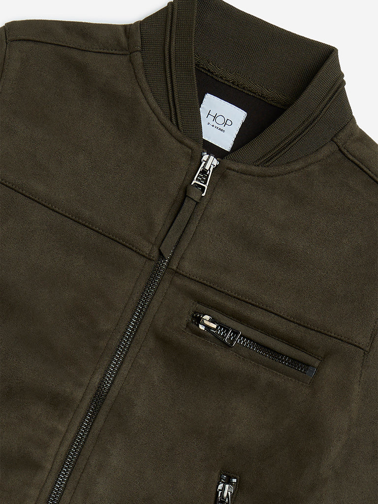HOP Kids Boys Olive Suede Jacket